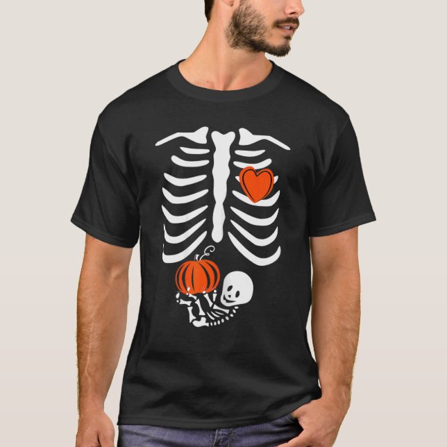 Gag Thanksgiving Pregnancy Announcement  Skeleton  T-Shirt (Front)