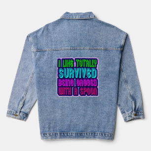 Gagged with Spoon Survivor Funny 80s Slogan Denim Jacket