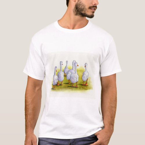 Gaggle of Geese Walking Away Watercolor Painting T_Shirt
