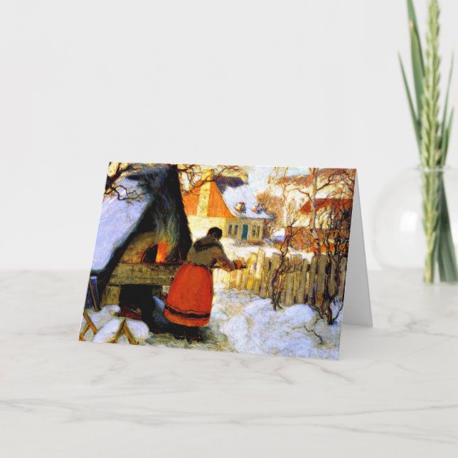 Gagnon - Heating the Oven, Winter Scene Holiday Card (Front)