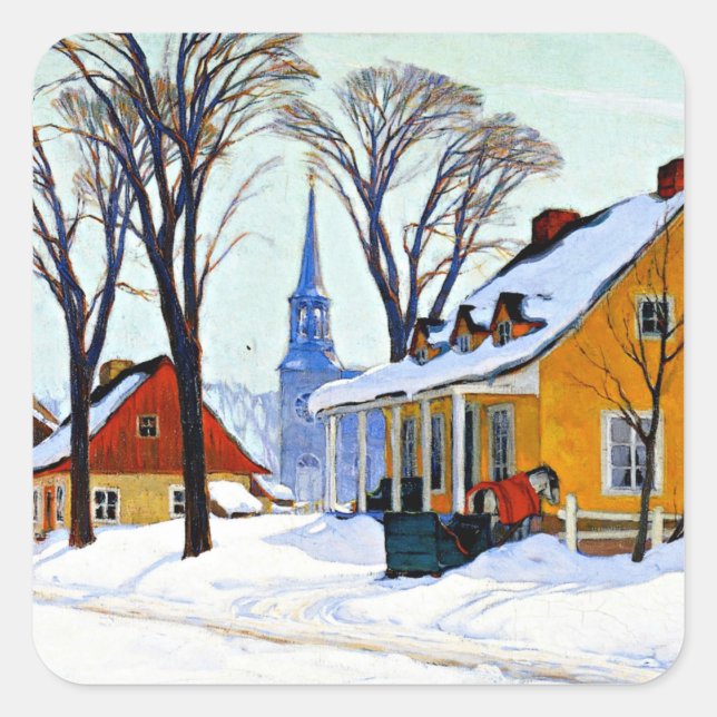Gagnon - Winter Morning, Baie-Saint Paul, Square Sticker (Front)