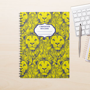 Gahanna Lions Retro Pattern Blue Yellow Spiral Notebook