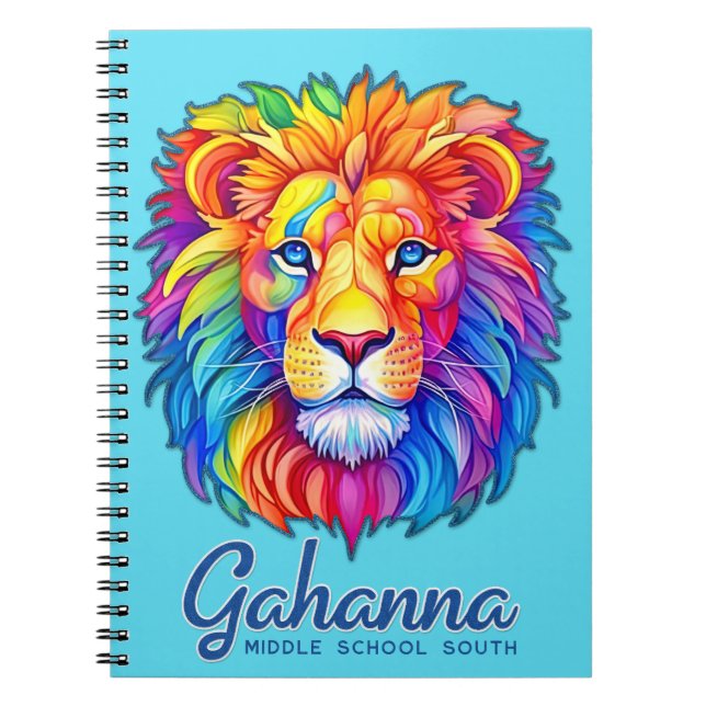 Gahanna Rainbow Lion Head Faux Glitter Spiral Notebook (Front)