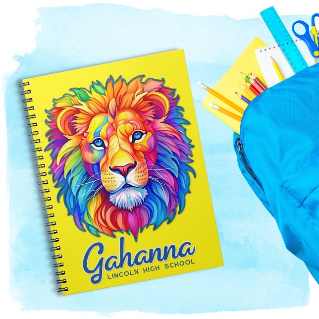 Gahanna Rainbow Lion Head Faux Glitter Spiral Notebook (Creator Uploaded)