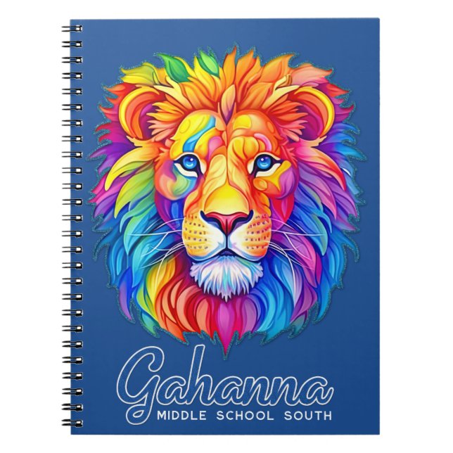 Gahanna Rainbow Lion Head Faux Glitter Spiral Notebook (Front)