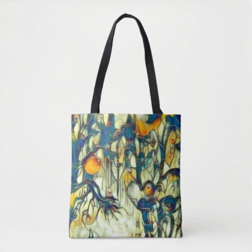 Gaia City Blue Yellow Green Whimsical Forest Tote