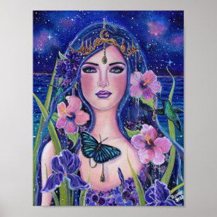Gaia goddess with hummingbirds by Renee Lavoie Poster