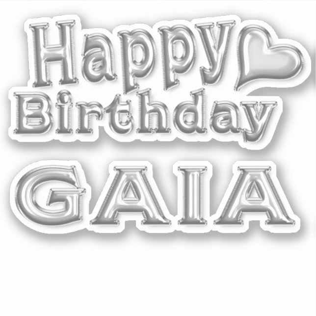 Gaia Happy Birthday silver sticker decal (Front)