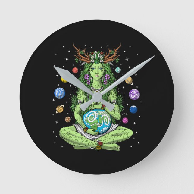 Gaia Mother Earth Goddess Round Clock (Front)