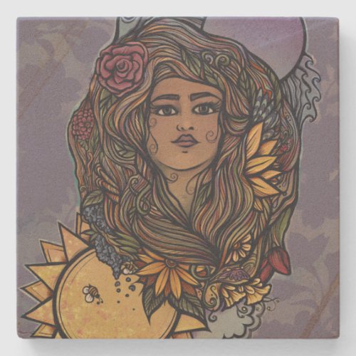 Gaia mother Earth Goddess Tarot the World Stone Coaster