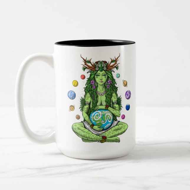 Gaia Mother Earth Goddess Two-Tone Coffee Mug (Left)