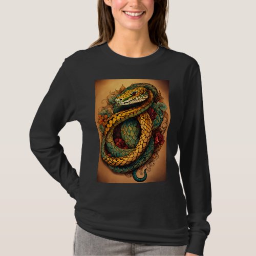 Gaias Guardian Earth Snake Tattoo Art T_Shirt