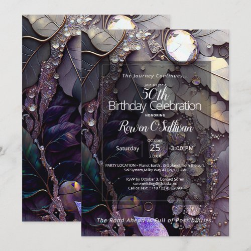 Gaia's Whispers | Botanical Gemstone Abstract Invitation