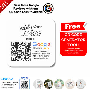 GAIN MORE GOOGLE REVIEWS WITH QR CODE CALLS TO ACT SQUARE STICKER