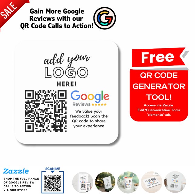GAIN MORE GOOGLE REVIEWS WITH QR CODE CALLS TO ACT SQUARE STICKER (Creator Uploaded)