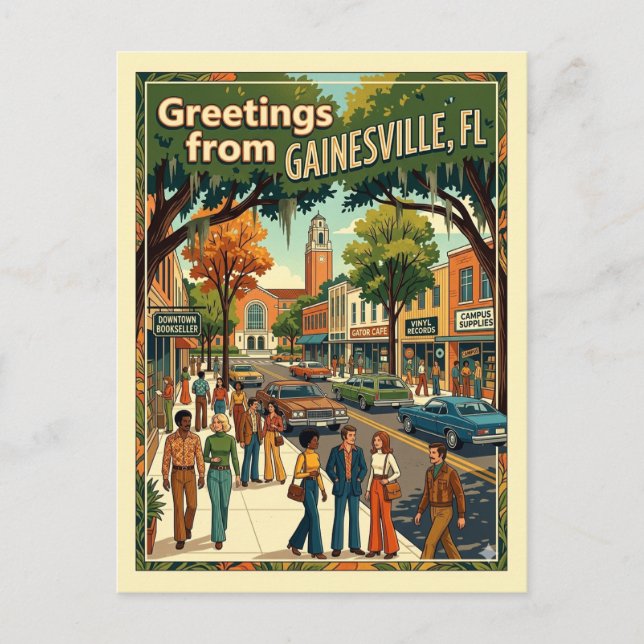 Gainesville FL Greetings Retro 1970s Inspired Postcard (Front)