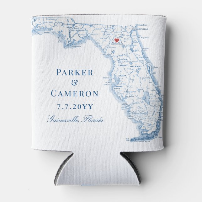 Gainesville FL Map Elegant Wedding Favor Drink Can Cooler (Front)