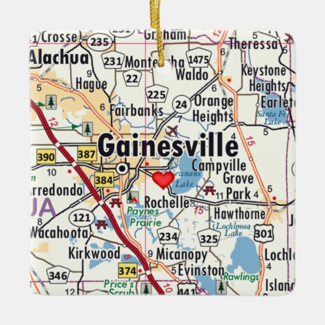 Gainesville Florida Map Ceramic Ornament (Front)