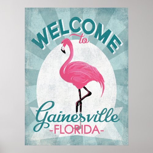 Gainesville Florida Pink Flamingo Retro Poster