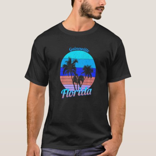 Gainesville Florida Retro Tropical Palm Trees Vaca T_Shirt