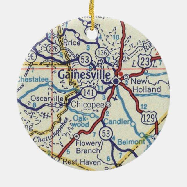 Gainesville Georgia Map Ceramic Ornament (Back)