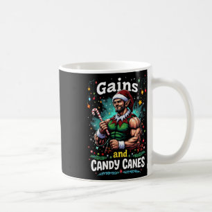 Gains And Candy Canes Christmas Elf Gym Workout Coffee Mug