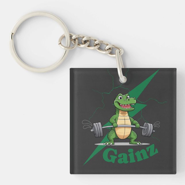 Gainz Gym Crocodile | Weightlifting Workout Keychain (Front)