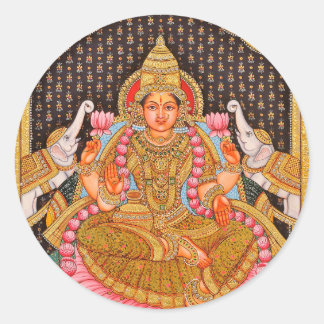 GAJA LAKSHMI INTRICATE TANJORE PAINTING {SOUTH IND CLASSIC ROUND STICKER