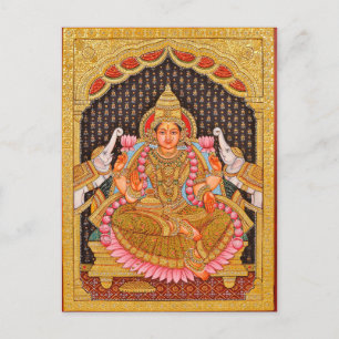 GAJA LAKSHMI INTRICATE TANJORE PAINTING {SOUTH IND POSTCARD