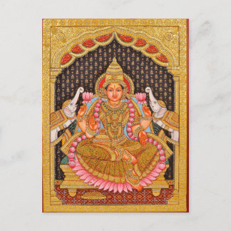 GAJA LAKSHMI INTRICATE TANJORE PAINTING {SOUTH IND POSTCARD