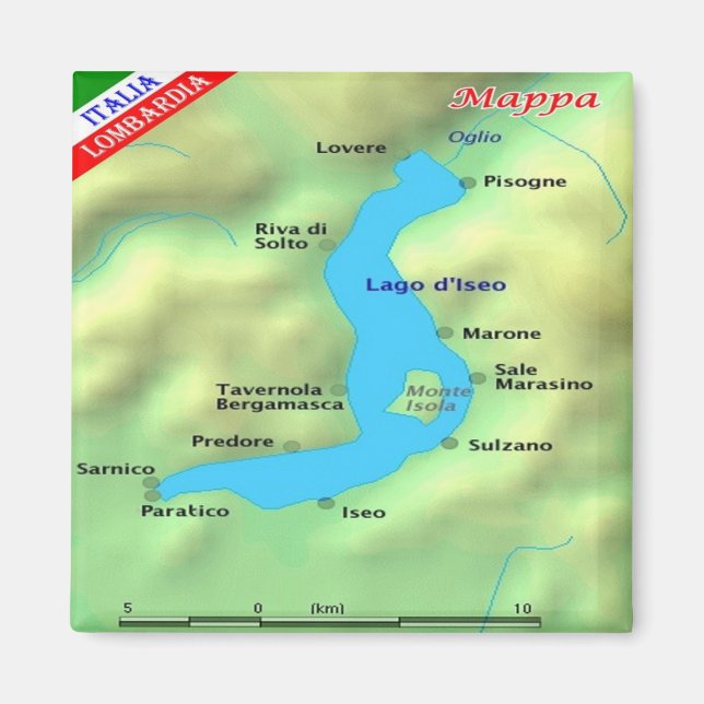 GAL069  LAKE ISEO, Map, Italy, Fridge Magnet (Front)