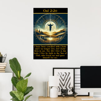 Gal 2:20 Divine presence above serene mountains Poster