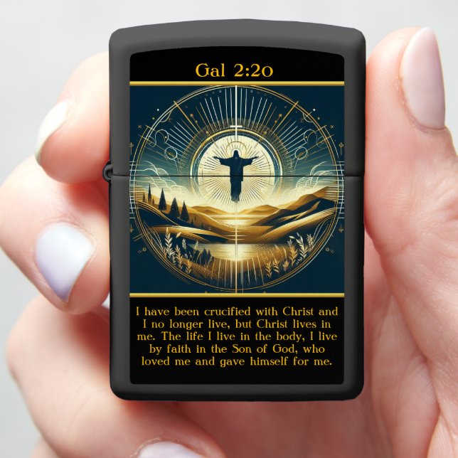 Gal 2:20 Divine presence above serene mountains  Zippo Lighter (In Hand)