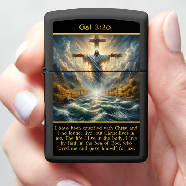 Gal 2:20 Radiant Savior Cross Vision Zippo Lighter (In Hand)