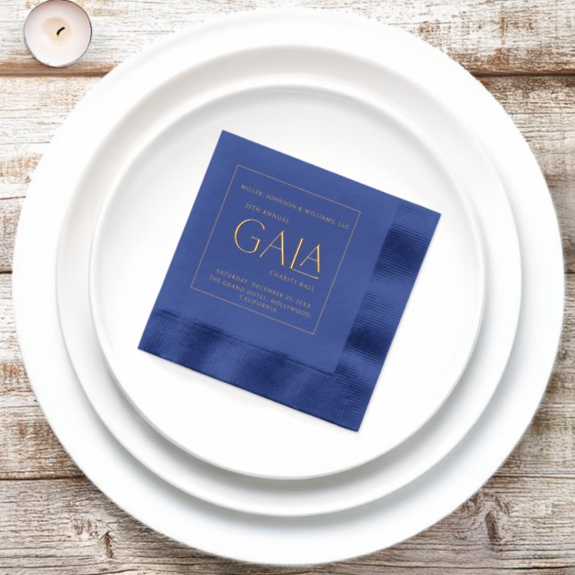 Gala Ball Charity Fundraiser Elegant Navy Gold  Foil Napkins (Inisitu)