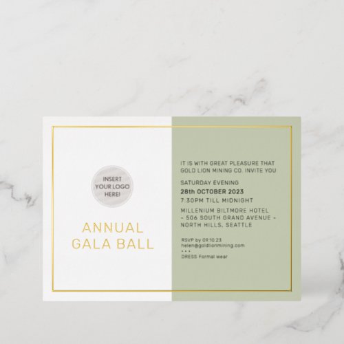 GALA BALL company logo formal eco sage green gold Foil Invitation