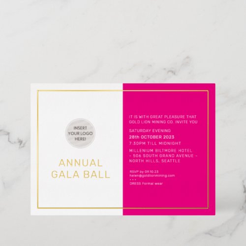 GALA BALL company logo formal hot pink gold Foil Invitation