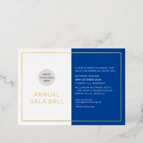 GALA BALL company logo formal royal blue gold Foil Invitation