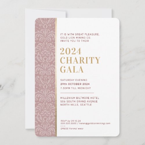 GALA BALL elegant damask burgundy dusty rose gold  Invitation
