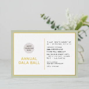 GALA BALL logo modern minimal sage green gold Foil Invitation