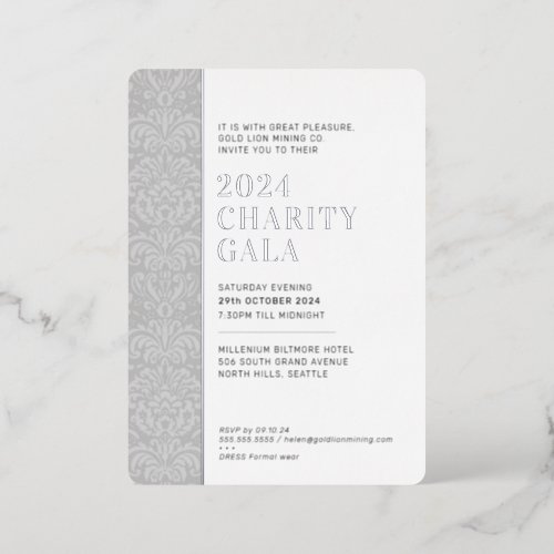 GALA BALL modern elegant event black silver Foil Invitation