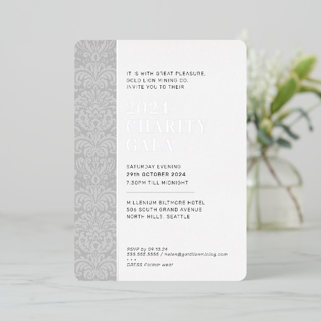 GALA BALL modern elegant event black silver Foil Invitation (Standing Front)