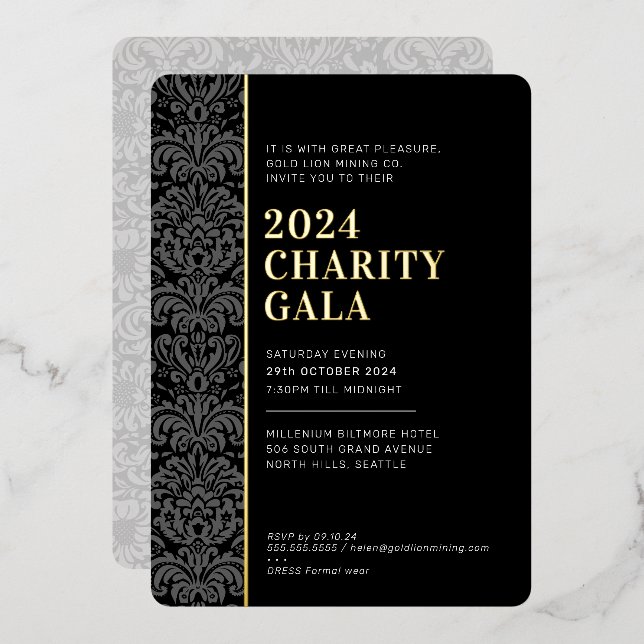 GALA BALL modern elegant event black tie gold  Foil Invitation (Front/Back)