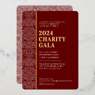 GALA BALL modern elegant event burgundy red gold Foil Invitation
