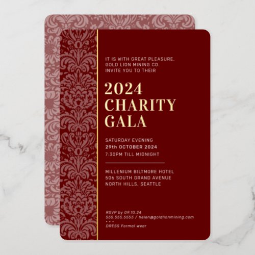 GALA BALL modern elegant event burgundy red gold  Foil Invitation