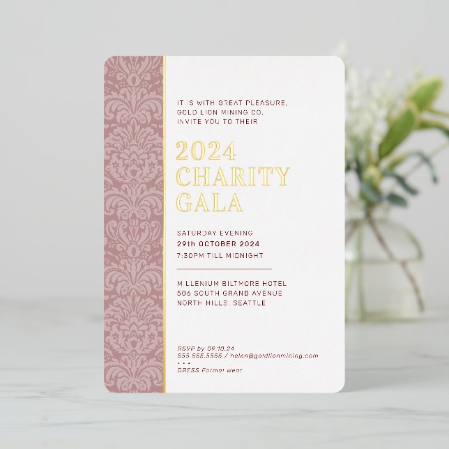 GALA BALL modern elegant event maroon red gold  Foil Invitation (Standing Front)