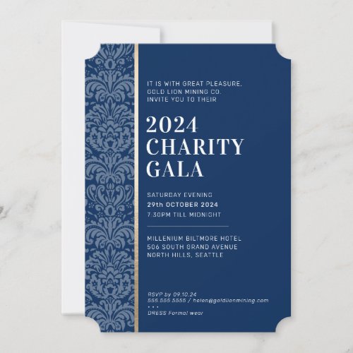 GALA BALL modern elegant event navy blue gold  Invitation