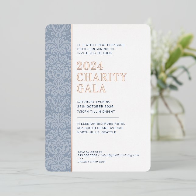 GALA BALL modern elegant event navy rose gold  Foil Invitation (Standing Front)