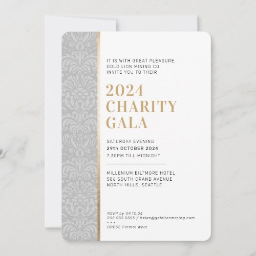 GALA BALL simple elegant damask gray gold  Invitation