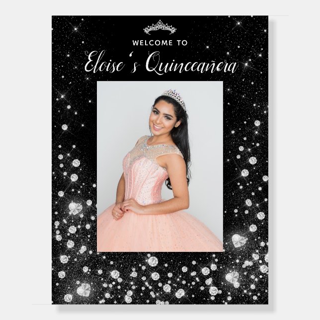 Gala Diamond Quinceañera Event Board Welcome Sign (Front)